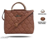 Brown canvas embroidered slingbag for women, free size with 3 compartments and zip closure