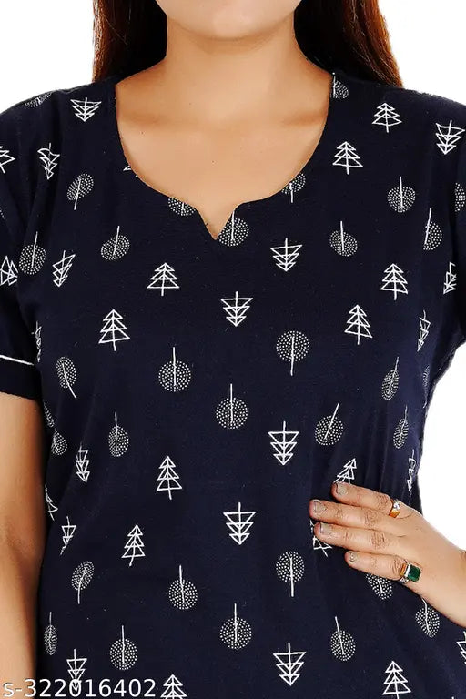 Muskaan rayon cotton night suit top and pyjama set with pocket, printed net design, long-lasting and comfortable bedroom wear in Casual size, India origin