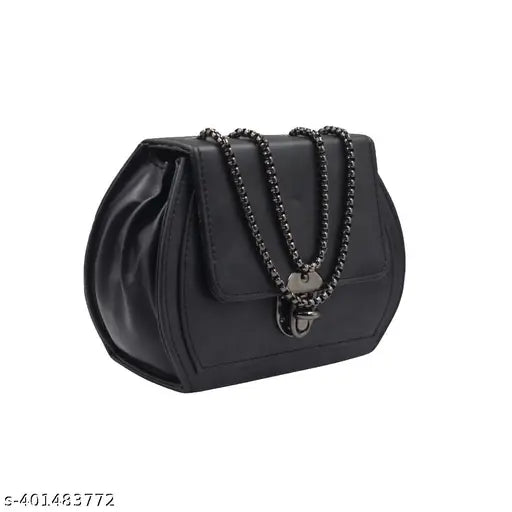 Black PU Sling Bag (Women & Girls) - Self-designed, spacious main compartment, adjustable strap, durable material, on-the-go lifestyle accessory