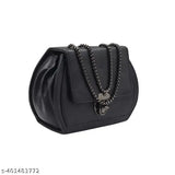 Black PU Sling Bag (Women & Girls) - Self-designed, spacious main compartment, adjustable strap, durable material, on-the-go lifestyle accessory