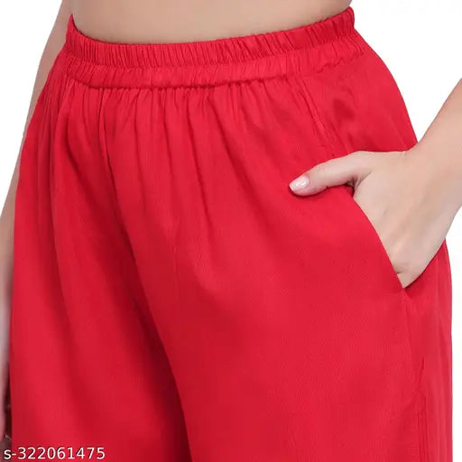 Red Georgette embroidered women's Kurti with Palazzo - Indian-made, elegant printed net ensemble