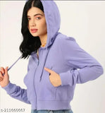 Fleece long-sleeved solid crop top for women, XS (32in bust, 17in length), made in India