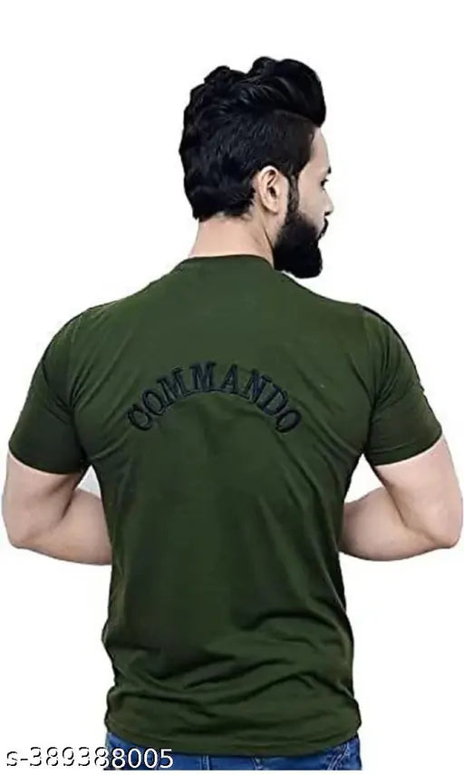 Army-themed commando cotton blend T-shirt, print design featuring net pattern, short sleeves, ideal for kids who love military style, made in India