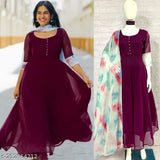 Purple georgette three-quarter sleeve gown, Launching New GownDuptta 58 on mannequin