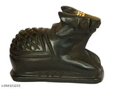 Hand-painted black Nandi statue, poly resin Shiva figurine for pooja room decor, Indian artisanal craft from Haridwar