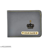 Customized name faux leather men's wallet, pen, & keychain combo with name engraved - Free Size (12cm x 9cm), India-made accessory set on display