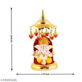 Marble Ganesh Idol with Gold-Plated Umbrella Stand, spiritual decor for home, office, car, or small temple (3"x6")