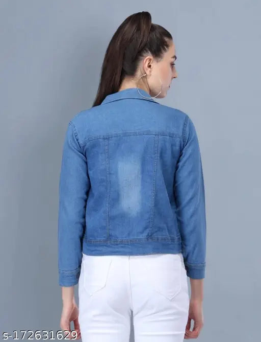 High-quality women's denim western jacket, dyed/washed design, three-quarter sleeves. Sizes: S (34in bust, 19in length), M (36in bust, 20in length), L (38in bust, 20in length), XL (40in bust, 21in length). Perfect for a stylish brunch look