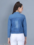 High-quality women's denim western jacket, dyed/washed design, three-quarter sleeves. Sizes: S (34in bust, 19in length), M (36in bust, 20in length), L (38in bust, 20in length), XL (40in bust, 21in length). Perfect for a stylish brunch look