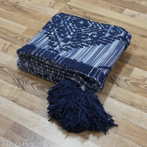 Soft and lightweight navy polyester throw blanket, ideal for spring and summer, 50 x 72 inches from Amitra