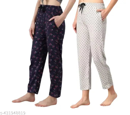 Cotton blend maxi length pyjama with pocket for women's lounge, yoga, and sleep wear. Pack of 2 in various sizes, made in India