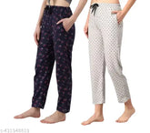 Cotton blend maxi length pyjama set with pockets for women, pack of 2 - ideal for lounge, yoga, and sleepwear