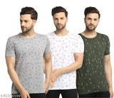 Grey cotton short-sleeved typography round t-shirt pack 3 - Vimal Jonney Men's graphic printed tees, India origin