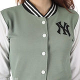 Black colorblocked polyester full sleeve varsity jacket, cropped style for women and girls, Korean-inspired fashion