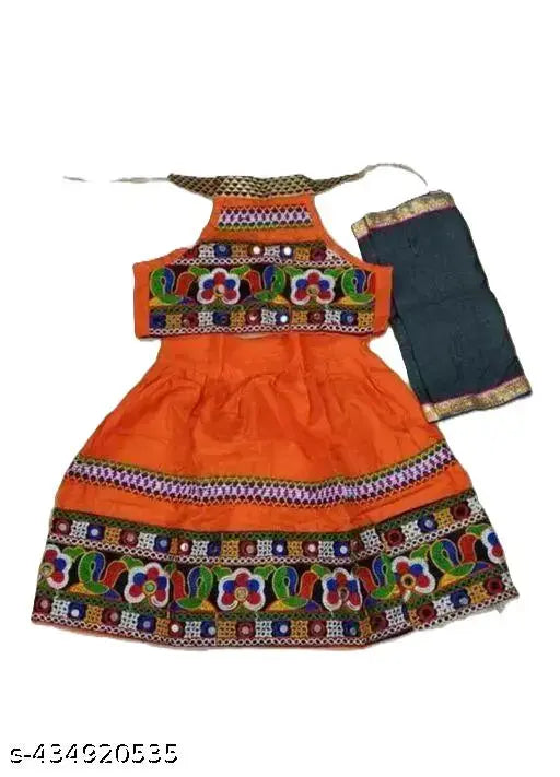 Cute designer cotton lehenga choli dupatta set for girls (12-18 months), embellished with intricate embroidery, ideal for Indian festivals like Onam, Vishu, Diwali, or wedding functions