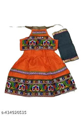 Cute designer cotton lehenga choli dupatta set for girls (12-18 months), embellished with intricate embroidery, ideal for Indian festivals like Onam, Vishu, Diwali, or wedding functions