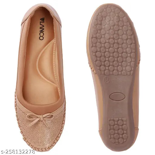 Synthetic leather, two-tone printed bellies with bow detail for women and girls, comfortable slip-on ballerinas