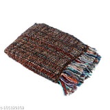 Blue/brown/multi-colored fleece net throws for cozy seating, geometric patterns, single soft chunky acrylic wool, Indian origin