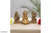 Metal MISHA Laxmi Ganesh Saraswati with Diya decorative showpiece, Indian artisanal idols on display