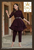 Georgette kurta set with belt and palazzos, trendy solid-colored Indian fashion on mannequin