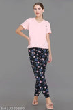 Women's printed cotton night suit set, short sleeve pyjamas in solid color, includes 2 pieces (S-XXXL) - Indian made sleepwear loungewear