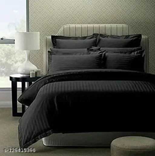 Plain solid satin stripes cotton double bedsheets with matching pillow covers - superfine quality for summer use, ideal for adults