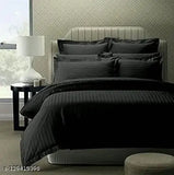 Plain solid satin stripes cotton double bedsheets with matching pillow covers - superfine quality for summer use, ideal for adults