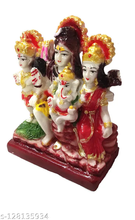 Multicolor polyresin Lord Shiva Parivar statue with Kartik idol, Ashish Collection, 12cm. Decorative Pooja Mandir item or showcase decoration for home or office. Indian-origin religious idol brings wealth, health, peace, and happiness