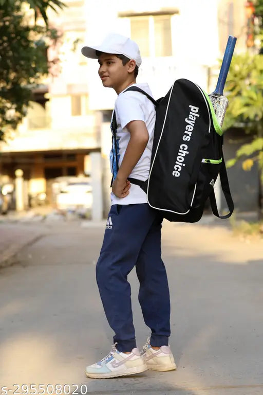 Greenblack heavy duty cricket kit bag with single bat pocket for kids 12-16 years, featuring polyester net material and attractive design. Ideal for indoor and outdoor use. Indian-made sports gear
