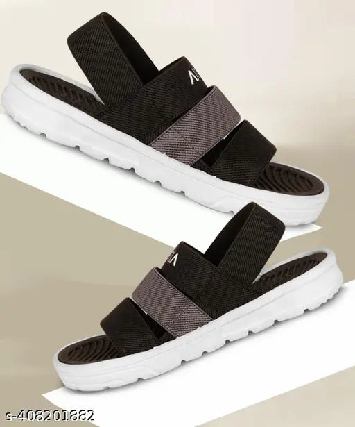 Black EVA and PU summer-friendly kids' sandals with striped net pattern. Breathable, adjustable, slip-resistant, and durable design for comfortable long-term wear