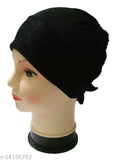 Black shimmer cotton net hijab cap (India), adjustable traditional Muslim women's solid black headscarf