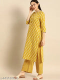 Women's rayon printed straight kurti with three-quarter sleeves, vibrant Indian design