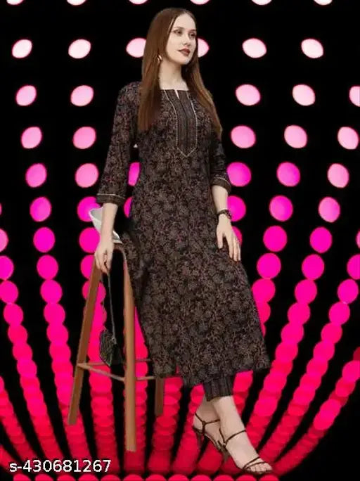 Cotton Kurta Set Women's Printed Pattern, long-sleeved kurta with palazzo bottomwear, Indian traditional attire