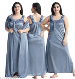 Satin full-length nightwear set (2 pcs), FreeSize 28-36, India-made women's pyjamas