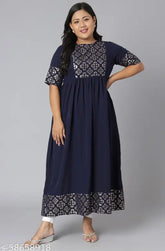 Dark Blue Poly Crepe Plus Size Kurta - Printed Combo, suitable for casual & festive wear, Indian origin