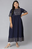 Dark Blue Poly Crepe Plus Size Kurta, printed combo - Indian fashion for women