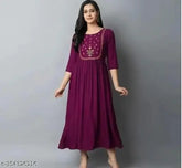 Rayon embroidered Anarkali kurti, three-quarter sleeves, women's fashion from India