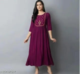 Rayon embroidered Anarkali kurti, three-quarter sleeve, Indian women's fashion kurti collection