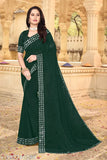 Green Georgette saree with embellished Bangalori silk blouse, Indian wedding and party wear