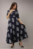 Rayon printed long kurta, short sleeves by Rupin Fashion Designer - stylish women's dress for work or occasion wear