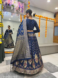 Premium Banarasi silk lehenga-choli set for women, art silk top and bottom with woven design. Indian made, fully stitched lehenga (41 inch, up to 39inch waist), unstitch choli fabric 0.8 meter, dupatta 2.2 meter x 36 inches