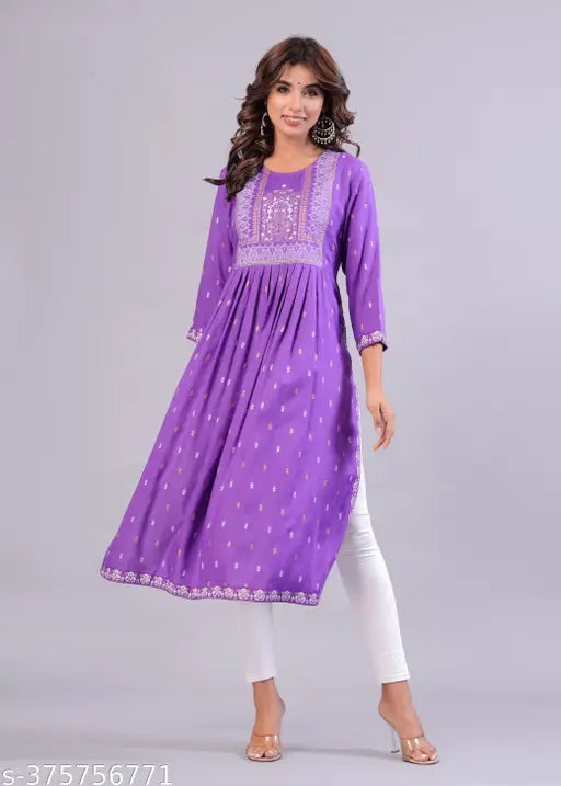 Rayon embroidered kurta for women, three-quarter sleeves, latest trending Nayara Kurtas from India