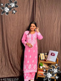 Rayon kurta pant with three-quarter sleeves, embroidered net pattern, and various sizes available