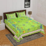 Designer handmade Jaipuri cotton printed bedsheet & 2 pillow covers, superfine quality for double queen size bed. Indian-origin Jaipuri print bedding set