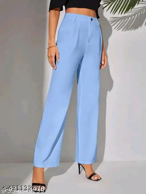 Solid net cotton blend Bell Bottom trousers for women, versatile fit with stretch, high-waisted, ankle length, elastic waistband, front seam detail, suitable for office or casual wear. Made in India