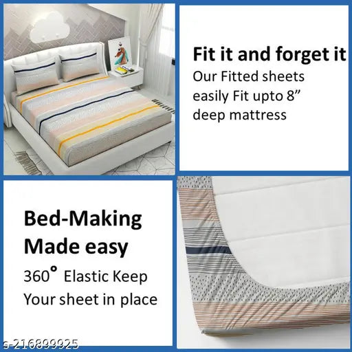 Striped microfiber royal collection elastic fitted bedsheet, superfine quality for summer, 280 thread count, ideal for double king size mattresses with 4-8" height