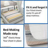 Striped microfiber royal collection elastic fitted bedsheet, superfine quality for summer, 280 thread count, ideal for double king size mattresses with 4-8" height