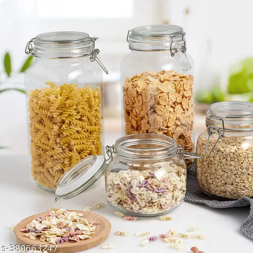 Transparent glass kitchen storage set (1500ml, Set of 6) - Airtight, BPA-free, durable containers for dry goods & pickles