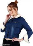 Solid plain denim women's jacket with long sleeves, quality finishing for comfortable fit, Made in India