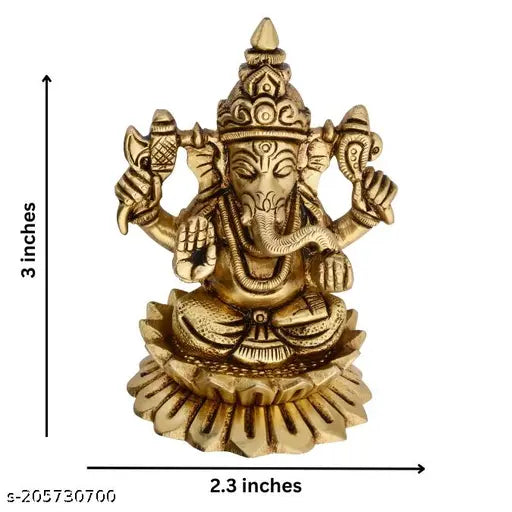 Brass Kamal Ganesh Ji statue, 3-inch height, handcrafted for home decorative showpiece